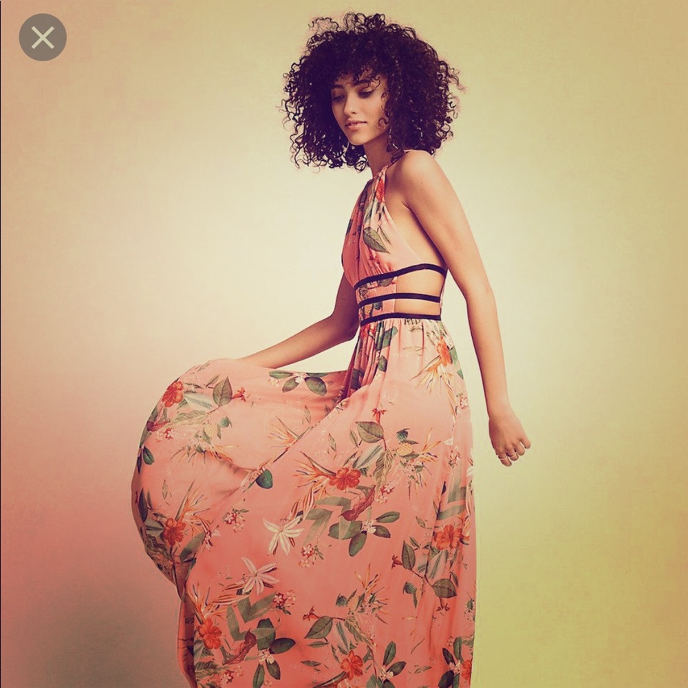 NWT Express Pink Floral Print Strappy Maxi Dress